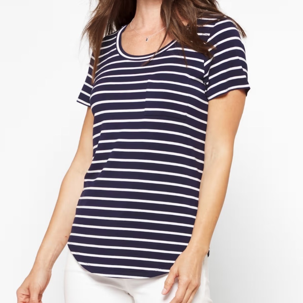 Market & Spruce- Elaine Pocket Short Sleeve Tee. Size XXL. Navy. Stripes. NWT